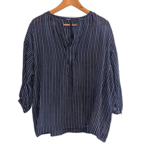 Madewell | 100% Cotton Openview Tunic Navy Striped Oversized Tassel Top | XS - Picture 6 of 11